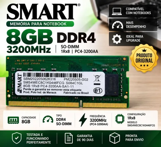 Memória RAM Smart 8GB DDR4 3200MHz para Notebook