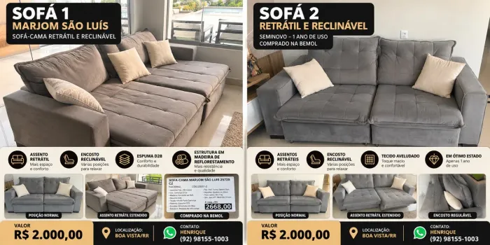 2 SOFÁS RETRÁTEIS E RECLINÁVEIS - SEMINOVOS
