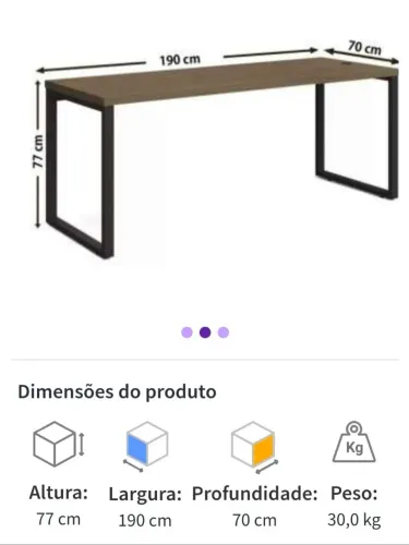 Mesa de escritorio grande em madeira e metal - Ipatinga MG