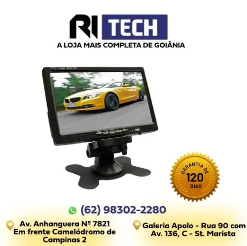 Monitor LCD 7 Polegadas Colorido com Entrada AV + Controle para Câmera