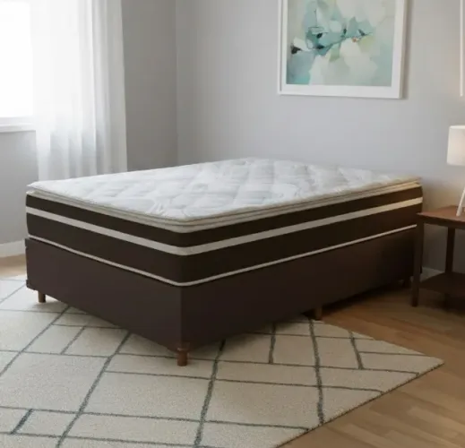 Cama Box Casal Confort Elegance D33 Molas Ensacadas com Base Marrom