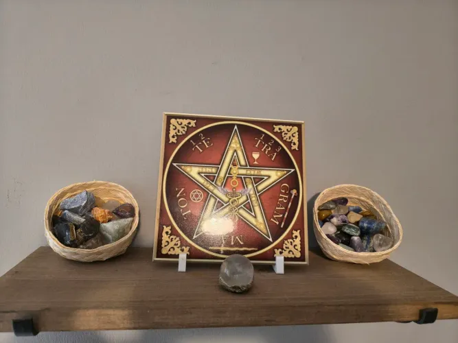 Kit Esotérico Pentagrama Azulejo + caixinhas de Pedras Naturais