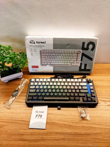Teclado gamer freewolf f75 Novo sem fio teclas personalizadas com software