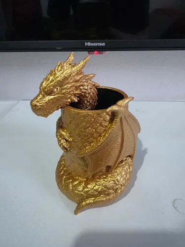 Porta Caneta Dragão Dourado