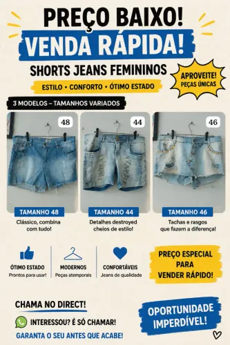 SHORTS JEANS FEMININOS - APROVEITE!