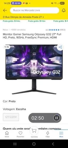 Monitor gamee Samsung Odyssey G32; 27" Full HD.