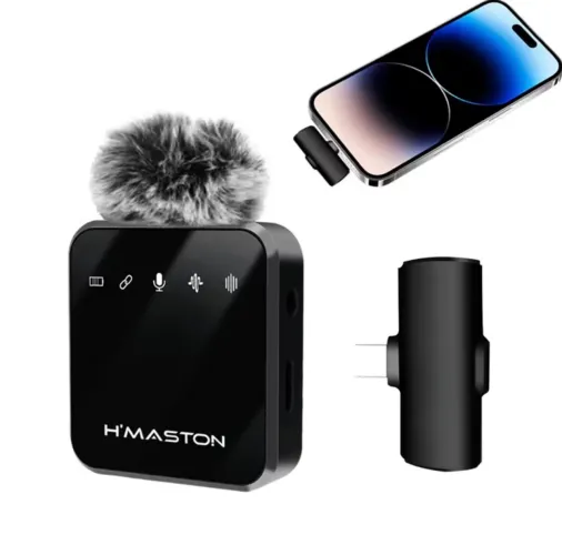 H'maston MK13/14 Microfone Sem Fio Lapela Anti Ruído Duplo Profissional  Para Tipo-C 