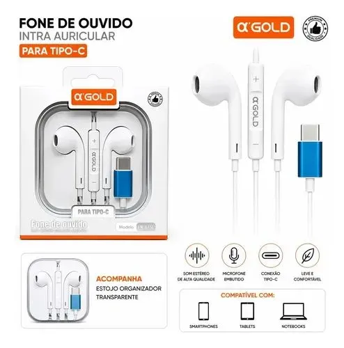 Fone de Ouvido Intra-Auricular ?GOLD Tipo-C FN-AZ7L