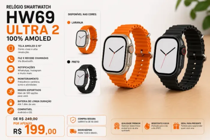 Relógio Smartwatch HW69 Ultra 2 AMOLED