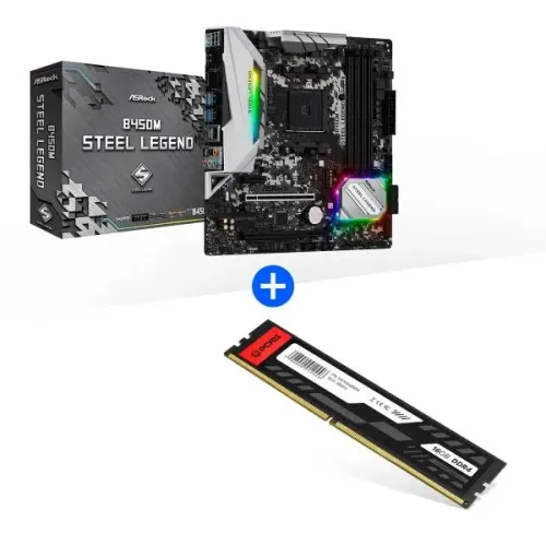Kit Placa Mãe Asrock Am4 B450M Steel Legend + Memoria Ram Pcyes Udimm 16Gb Ddr4 3200Mhz
