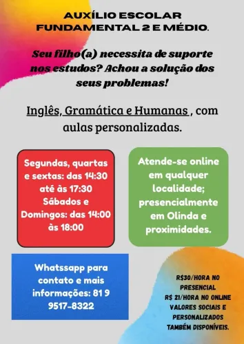 Auxílios de estudo escolar (aula particular)