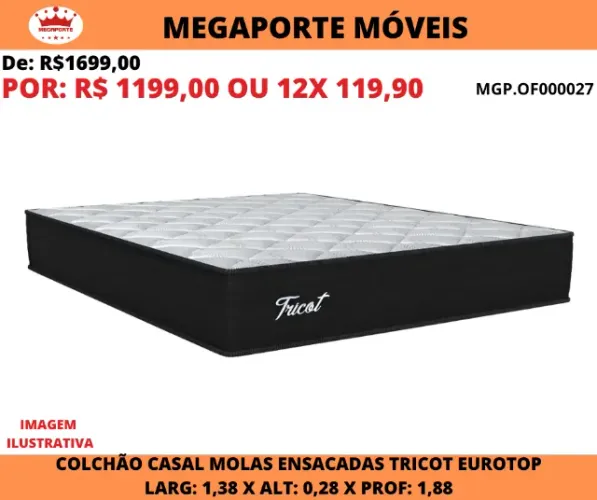 Colchão Casal Molas Ensacadas Tricot Eurotop