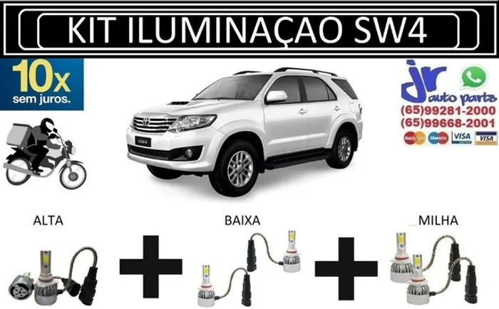 Kit Lampada Ultra LED (Alta/Baixa/Milha) Hilux SW4 6000K 12V 24V