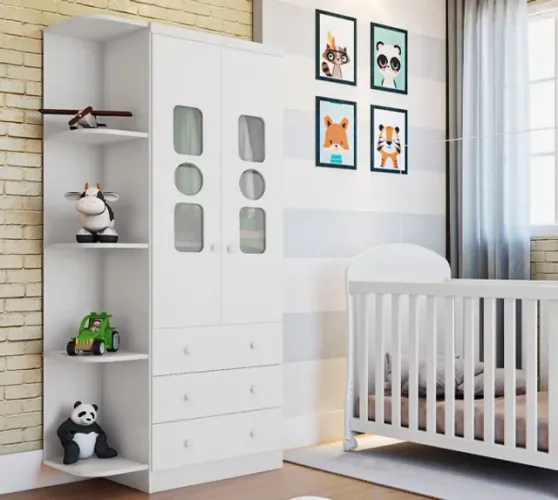 Roupeiro 2 Portas Tedy com Prateleira, 100% MDF - Peroba