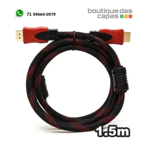 Cabo Hdmi 1.5M 1,5 metros Full Hd 1080p 4k Flexível Filtro Blindado Nylon para tv