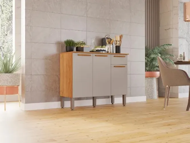 Balcão de Cozinha Madri 1,05m Cinamomo/Off White Até 12x - Frete Grátis