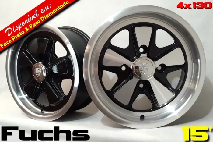 Roda aro 15 Fuchs preta com borda diamantada 4x130 jogo novo