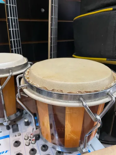 Bongo rústico antigo natural madeira marfim mogno peles de cabra novas afinado zerado 