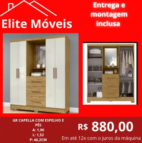 Guarda-Roupa Capella com Espelho e Pés - Elite Móveis
