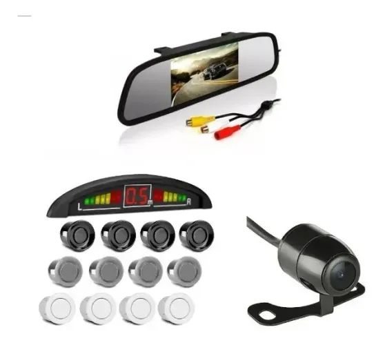 Retrovisor com Câmera Ré Visão Noturna + Sensor Estacionamento