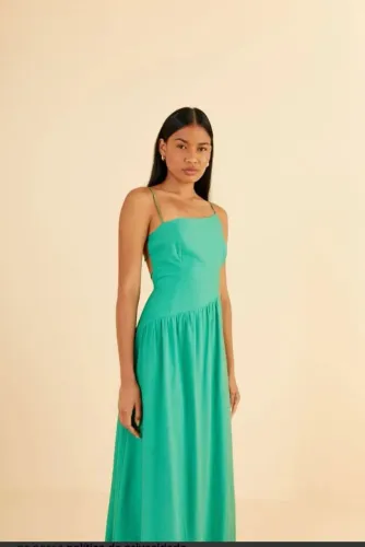 Vestido Farm em Linho Verde - G