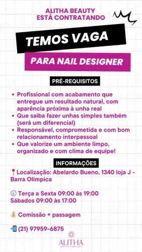 Vaga para Nail Designer - Barra olímpica 