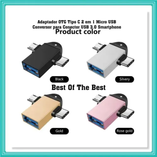 Adaptador OTG Tipo C 2 em 1 Micro USB Conversor para Conector USB 3.0 Smartphone