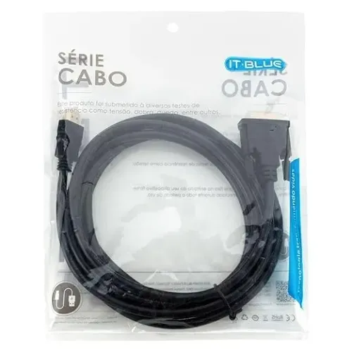Cabo DVI para HDMI de 1,8m / 180cm compatível com computadores, notebooks e TVs
