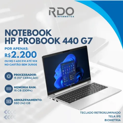 Notebook HP ProBook 440 G7 - Intel i5 10ª, 16GB RAM, 240GB SSD - Notebook para estudo!