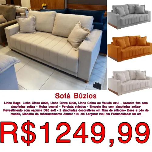 Sofá Búzios 2m Linho ou Veludo / 4 cores disponíveis  / frete grátis 