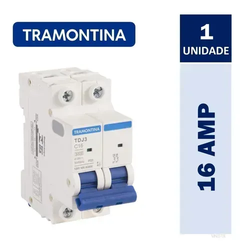 Disjuntor Bipolar 16A Branco Din Tramontina (Novo)