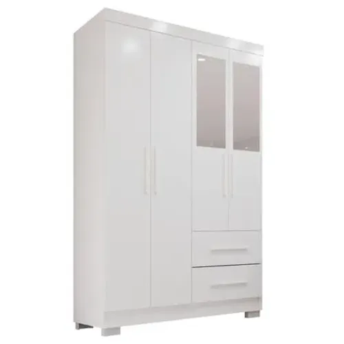 Guarda-roupa Solteiro 4 Portas 2 Gavetas Estrela Premium Branco-ENTREGA E MONTAGEM GRÁTIS