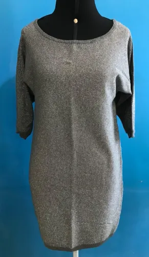 Blusa Oversized Tamanho P Com Lurex Suéter Alongado Vestido C&A Cor Cinza Feminina Manga