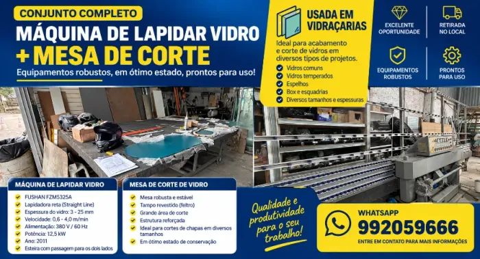 Máquina de lapidar vidro + mesa de corte de vidro+ pinça de elevação para vidro