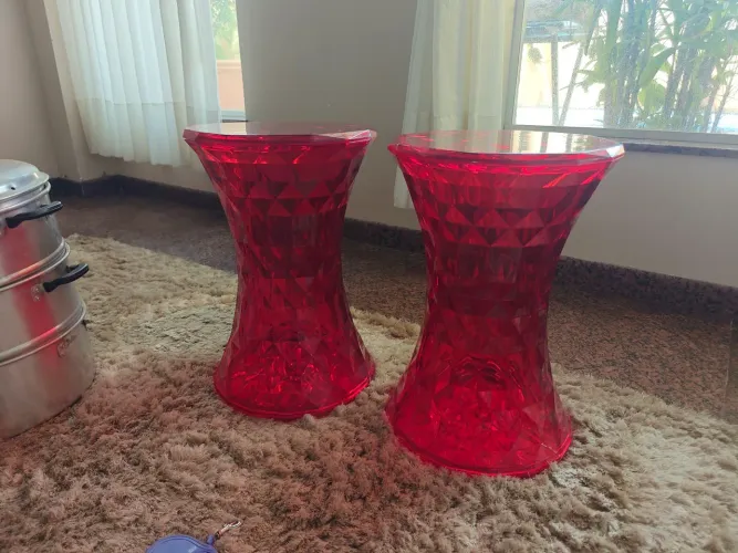 Banqueta baixa de acrílico nórdico, banco redondo transparente vermelho 