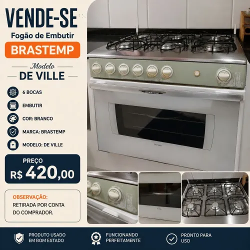 Fogão embutir 6 bocas Brastemp