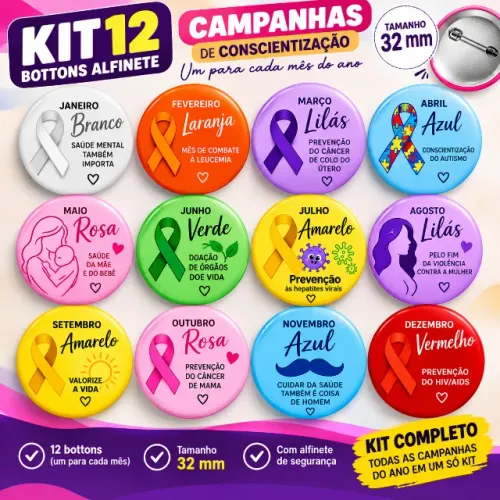 kit 12 bottons personalizado CONSCIENTIZAÇÃO