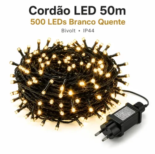 Pisca branco quente 50 metros 500 leds + pisca colorido 10 metros