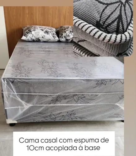 Cama de casal NOVA com espuma de 10cm acoplada à base