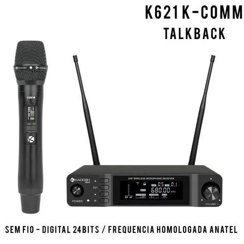 Microfone Sem Fio Kadosh K621M K-COMM Profissional Digital 24bits (TALKBACK)