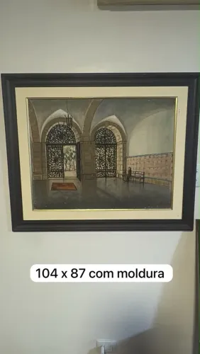 Quadro óleo sobre tela com moldura retratando o Mosteiro de São Bento no Rio de Janeiro