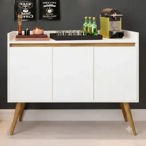 Novo! Buffet Gold com 3 portas Branco e Mel