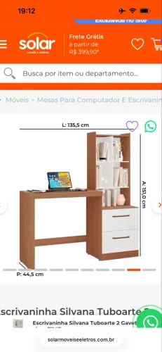 Escrivaninha Silvana 100% MDF Tuboarte 2 Gavetas 5 Nichos (Estilo Colméia)