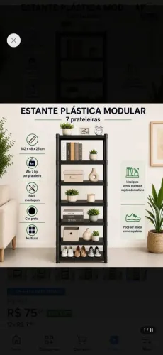 Estante Plástica Modular Multiuso Preta 7 Prateleiras Organizadora