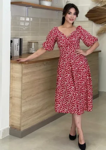 Vestido Midi Tule Floral Mangas