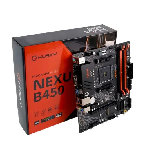 Placa-Mãe Husky Nexus B450, AM4, DDR4, 4 Slots RAM, Atualizada, Nova, Lacrada 