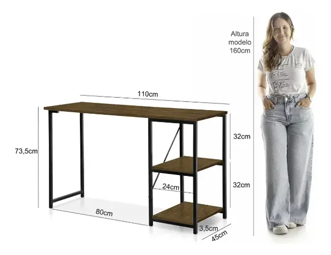Escrivaninha Mesa Office Estilo Industrial 1.10 M Klm Store Amadeirado