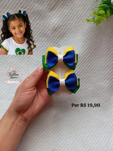Par de Laços Infantil Verde, amarelo e azul
