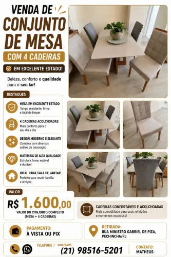 Conjunto de mesa com 4 cadeiras