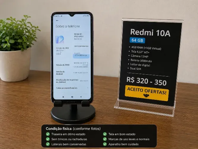 Redmi 10A 64GB | 4GB RAM + 1GB Virtual | Conservado